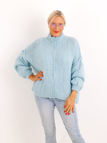 Strickjacke JUVIE – Kuscheliger Zip-Look mit hohem Kragen – Gr. 38–44