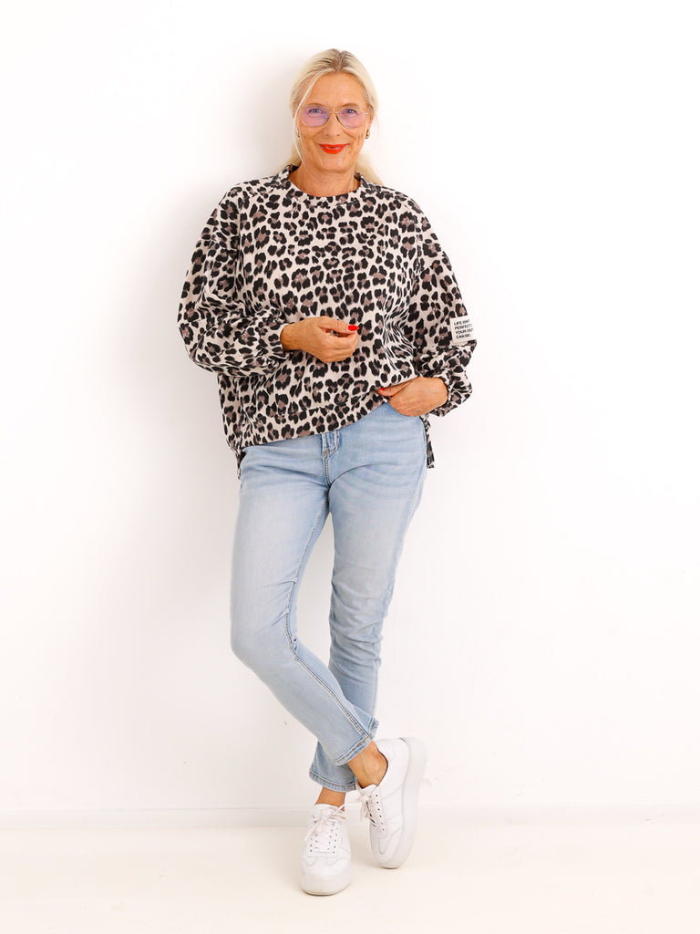Leo-Sweatshirt NELRIA – elastischer Allover-Print im lockeren Oversize-Look – ca. Gr. 36–42