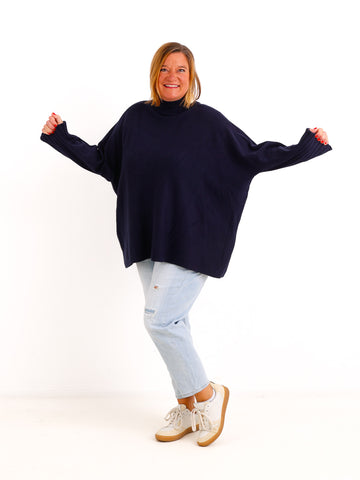 Oversize Pullover AVELIN – Glattstrick mit geripptem Turtleneck – Gr. 44–50