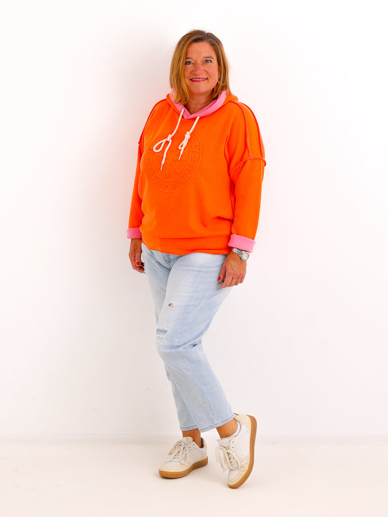 Damen Hoodie SANTEL mit Norderney-3D-Motiv in Orange/Pink – ca. Gr. 38–42