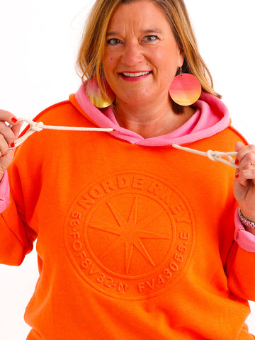 Damen Hoodie SANTEL mit Norderney-3D-Motiv in Orange/Pink – ca. Gr. 38–42