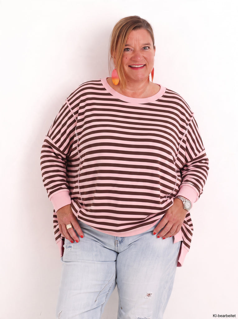 Curvy Size Sweatshirt MERLINDE – Geringelter Oversize-Look mit Inside-Out-Details – Gr. 46–56