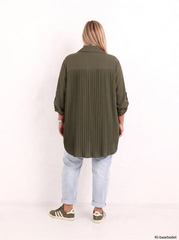Curvy Size - Bluse VELUNIE – Herbst-Winter-Qualität mit Plisseefalten & extra langem Schnitt – Gr. 44–54