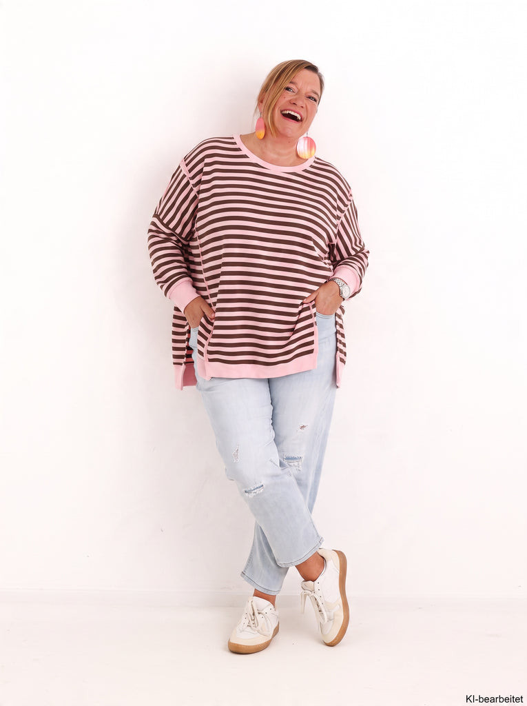 Curvy Size Sweatshirt MERLINDE – Geringelter Oversize-Look mit Inside-Out-Details – Gr. 46–56