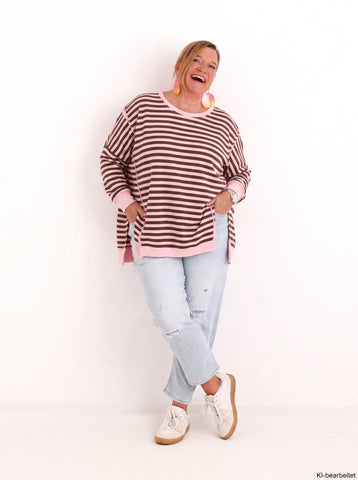 Curvy Size Sweatshirt MERLINDE – Geringelter Oversize-Look mit Inside-Out-Details – Gr. 46–56