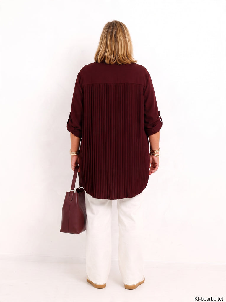 Curvy Size - Bluse VELUNIE – Herbst-Winter-Qualität mit Plisseefalten & extra langem Schnitt – Gr. 44–54