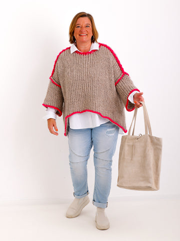 RONDA Oversize Strickpullover - beige/pink