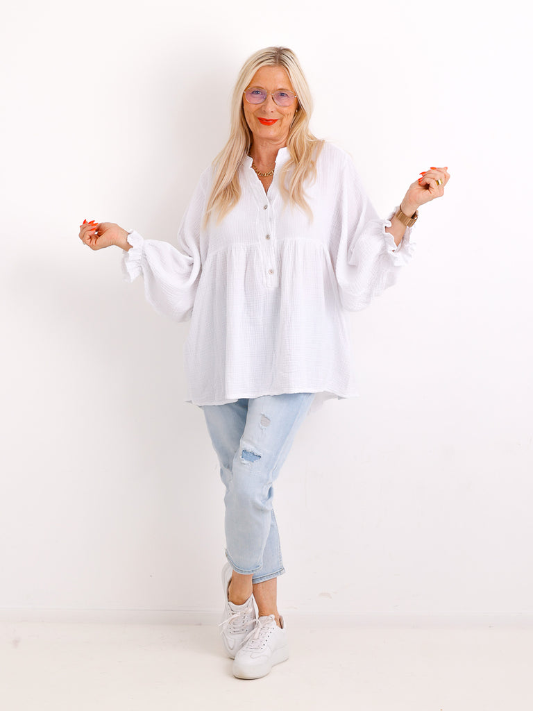 Musselin Oversize Bluse MINA.S – Fledermausärmel – 100% Baumwolle – Gr. 40-50