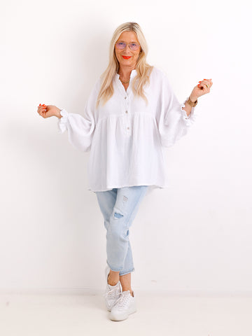 Musselin Oversize Bluse MINA.S – Fledermausärmel – 100% Baumwolle – Gr. 40-50