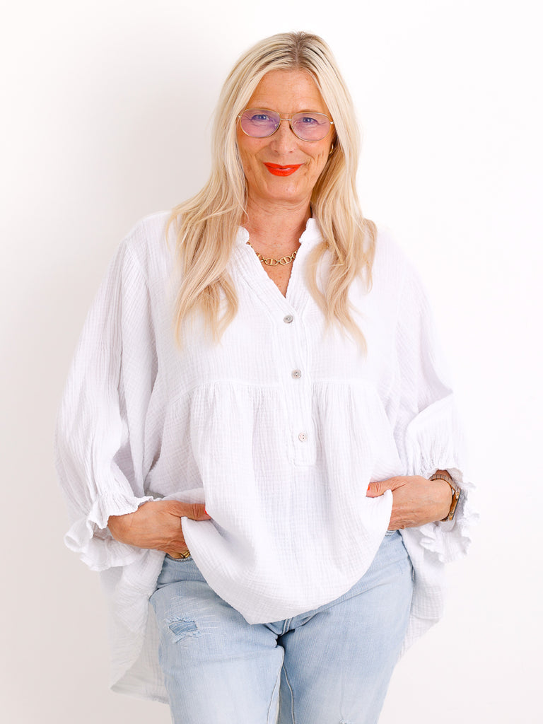 Musselin Oversize Bluse MINA.S – Fledermausärmel – 100% Baumwolle – Gr. 40-50