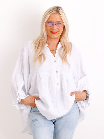 Musselin Oversize Bluse MINA.S – Fledermausärmel – 100% Baumwolle – Gr. 40-50
