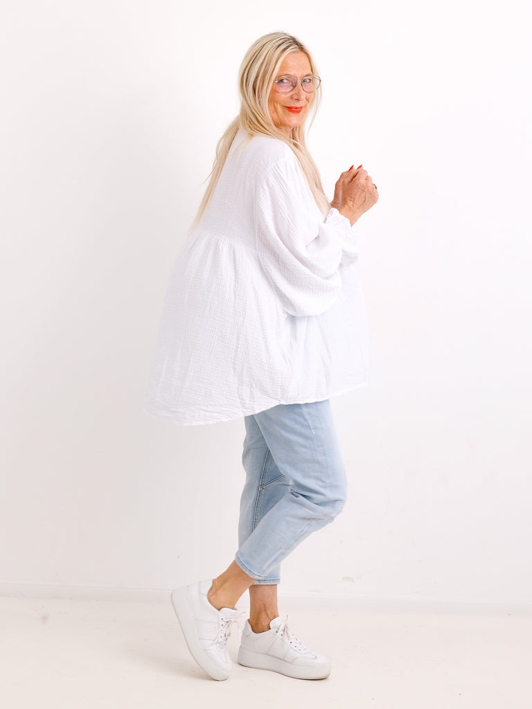 Musselin Oversize Bluse MINA.S – Fledermausärmel – 100% Baumwolle – Gr. 40-50