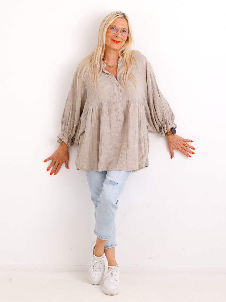 Musselin Oversize Bluse MINA.S – Fledermausärmel – 100% Baumwolle – Gr. 40-50