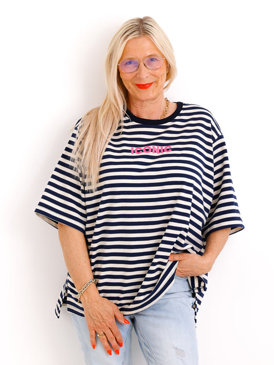 Kurzarm Sweatshirt ICONIC – Streifen-Look – Oversize – Gr. 38-46