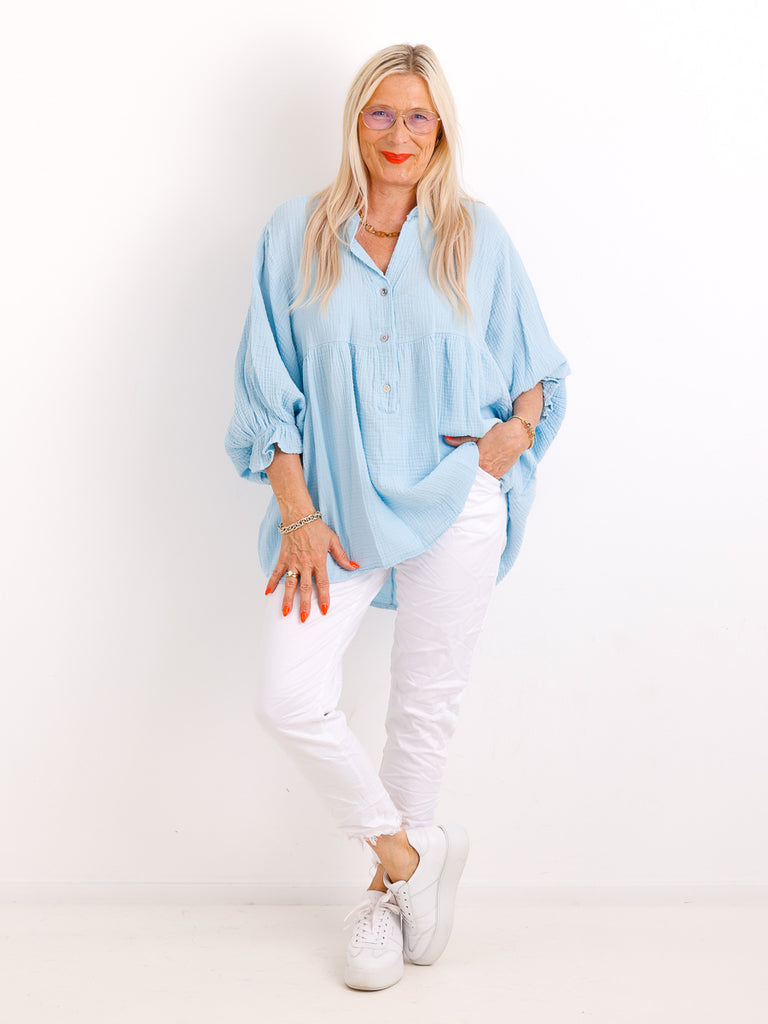 Musselin Oversize Bluse MINA.S – Fledermausärmel – 100% Baumwolle – Gr. 40-50