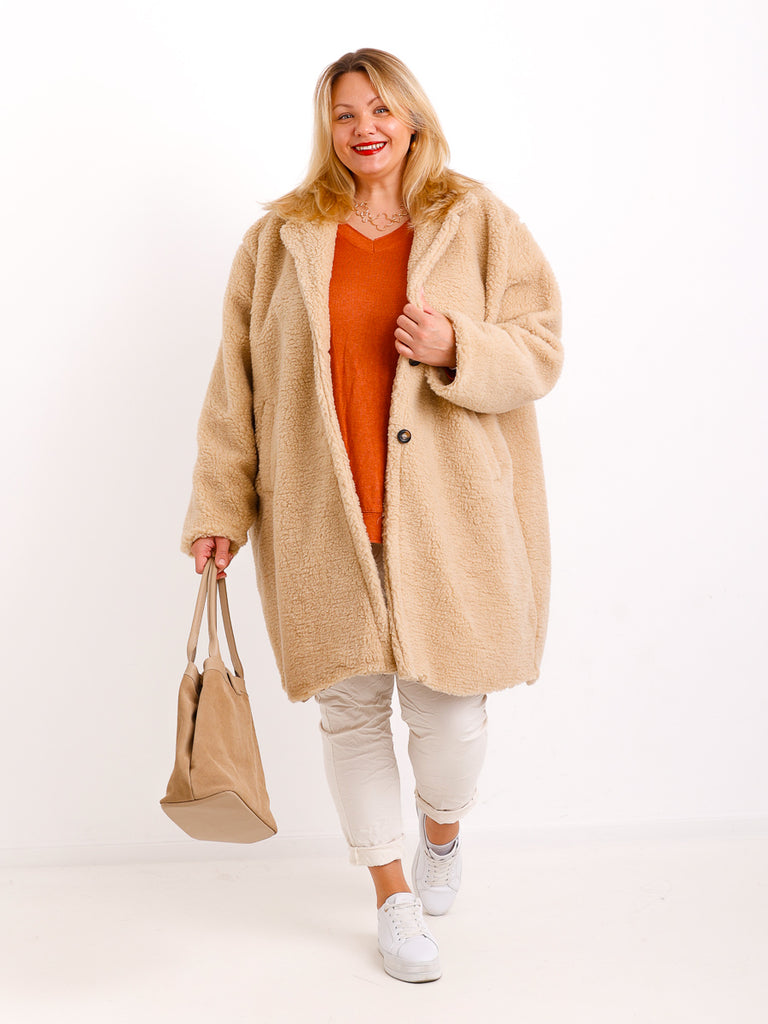 FABIENE Curvy Size Teddy Mantel - verschiedene Farben