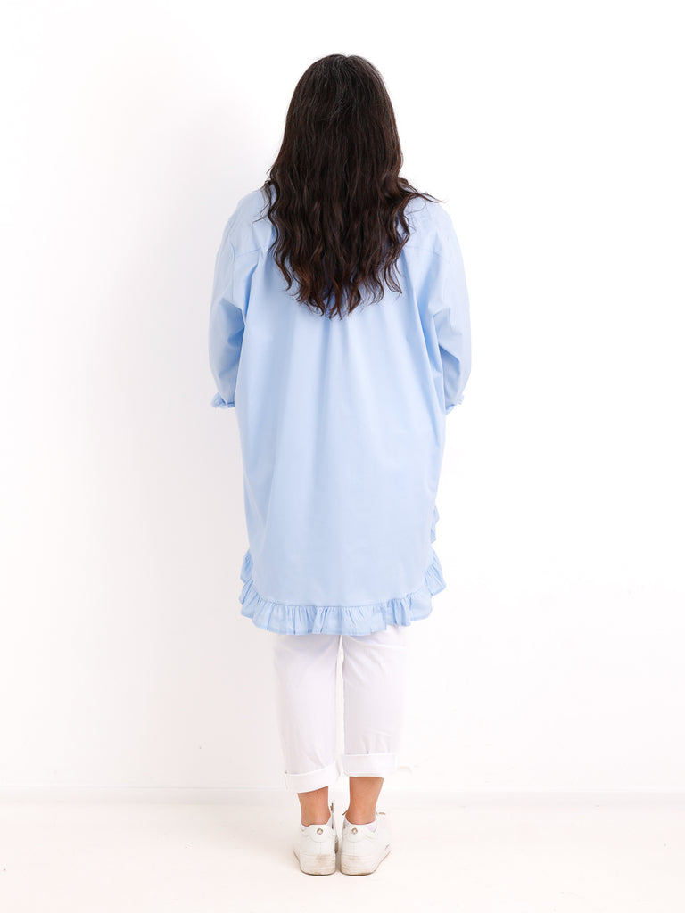 XXL Rüschen-Bluse ALENE.S  – 100 % Baumwolle – Long-Style – Gr. 42-50