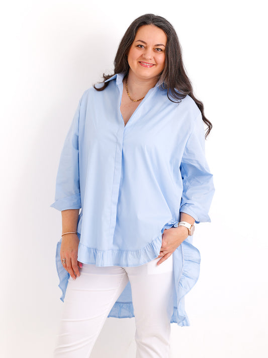 XXL Rüschen-Bluse ALENE.S  – 100 % Baumwolle – Long-Style – Gr. 42-50