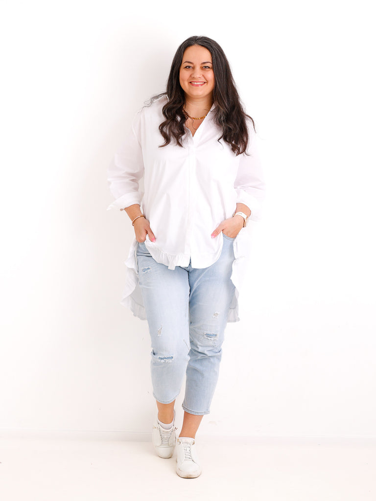 XXL Rüschen-Bluse ALENE.S  – 100 % Baumwolle – Long-Style – Gr. 42-50