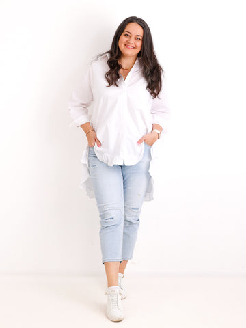 XXL Rüschen-Bluse ALENE.S  – 100 % Baumwolle – Long-Style – Gr. 42-50
