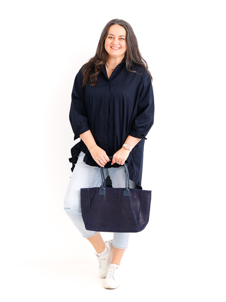 XXL Rüschen-Bluse ALENE.S  – 100 % Baumwolle – Long-Style – Gr. 42-50