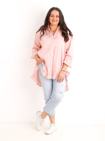 XXL Rüschen-Bluse ALENE.S  – 100 % Baumwolle – Long-Style – Gr. 42-50