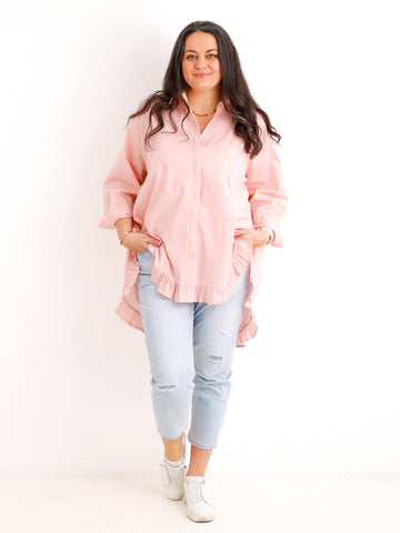 XXL Rüschen-Bluse ALENE.S  – 100 % Baumwolle – Long-Style – Gr. 42-50