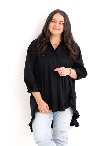 XXL Rüschen-Bluse ALENE.S  – 100 % Baumwolle – Long-Style – Gr. 42-50