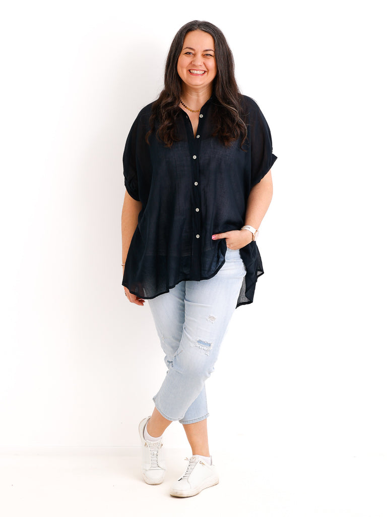 Oversize Baumwoll-Bluse FARINA.S – Semi-transparent  – Gr. 40-50