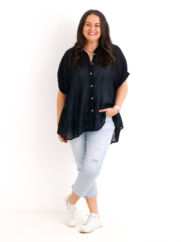 Oversize Baumwoll-Bluse FARINA.S – Semi-transparent  – Gr. 40-50