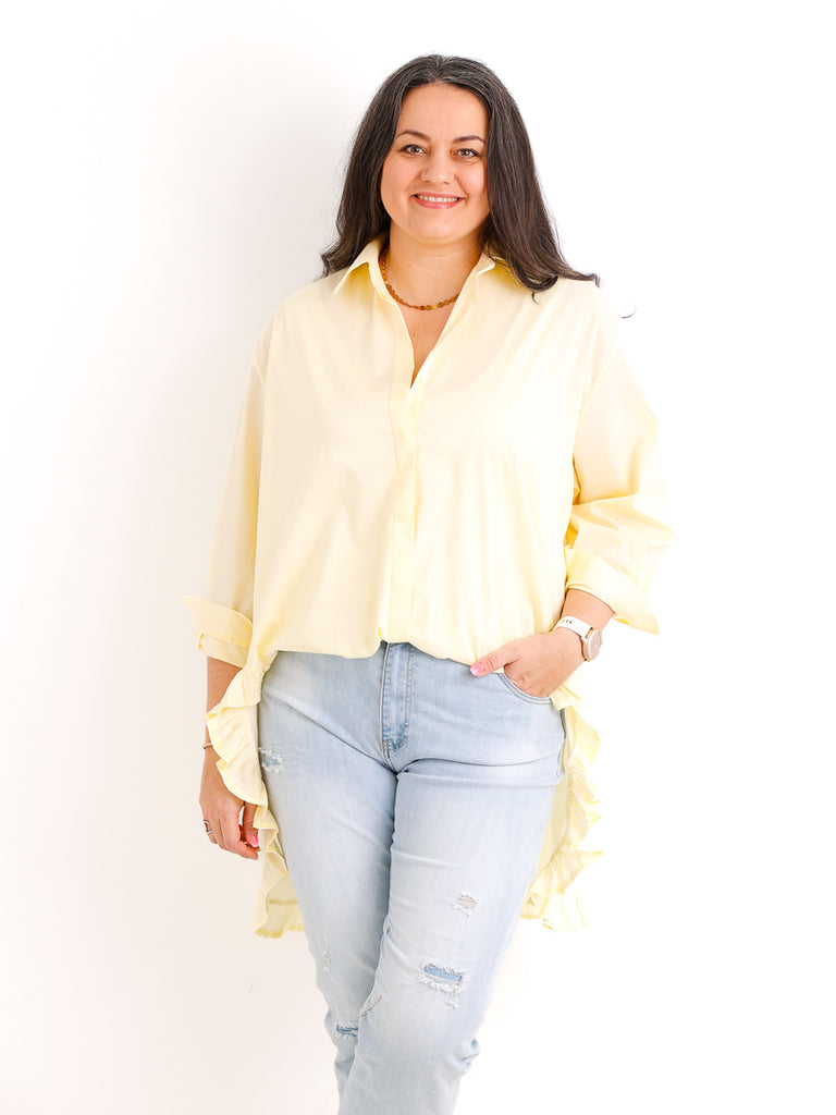 XXL Rüschen-Bluse ALENE.S  – 100 % Baumwolle – Long-Style – Gr. 42-50
