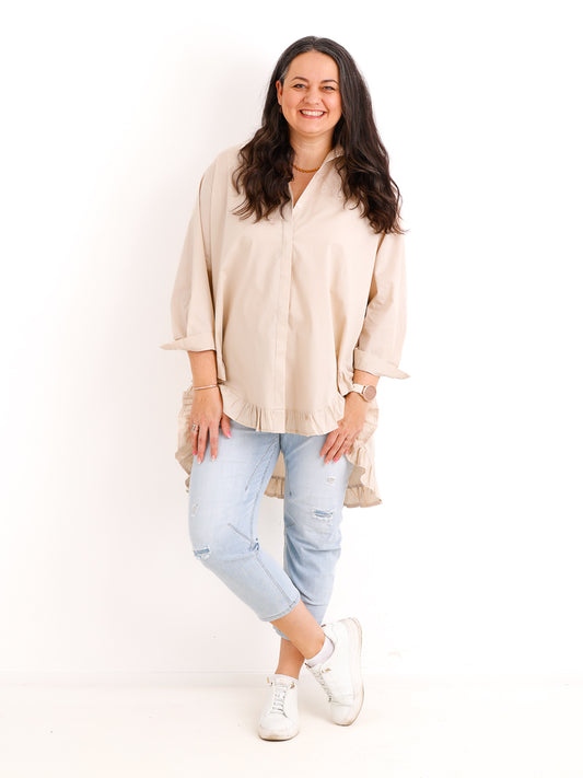 XXL Rüschen-Bluse ALENE.S  – 100 % Baumwolle – Long-Style – Gr. 42-50