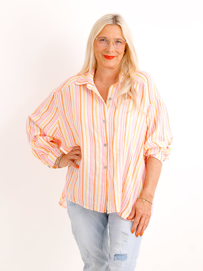 Oversize Musselin-Bluse TONIA.S– Gestreift – 100 % Baumwolle – Gr. 38-48