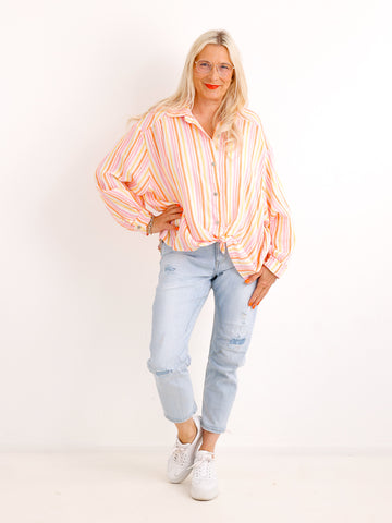 Oversize Musselin-Bluse TONIA.S– Gestreift – 100 % Baumwolle – Gr. 38-48