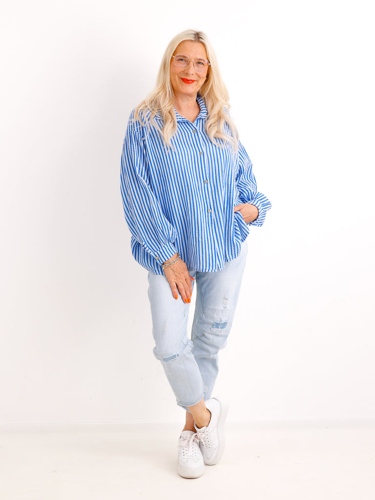 Oversize Musselin-Bluse NADJA.S – Blau – 100 % Baumwolle – Gr. 38-48