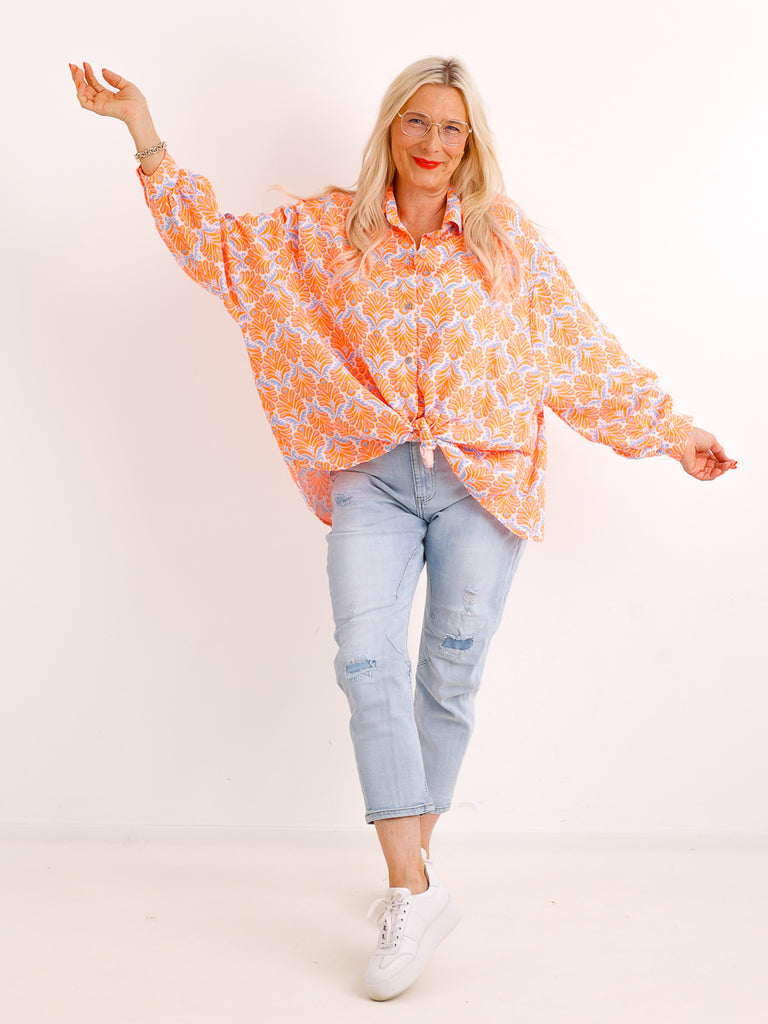Oversize Musselin-Bluse LORETTA.S – orange – 100 % Baumwolle – Gr. 38-48