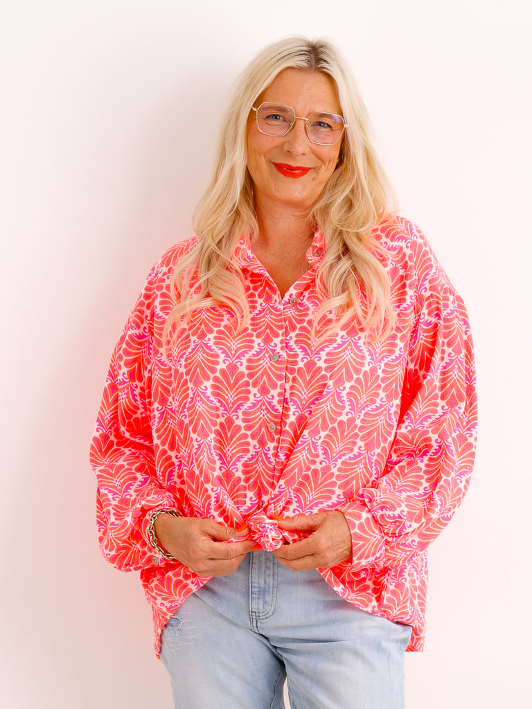Oversize Musselin-Bluse LORETTA.S – koralle – 100 % Baumwolle – Gr. 38-48