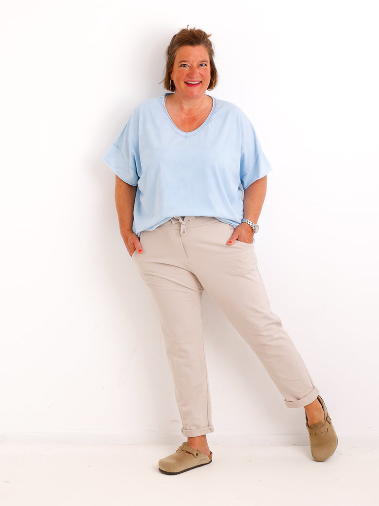 Oversize V-Neck T-Shirt JANICE.S – Premium Baumwolle – Rollsaum – Gr. 38-48