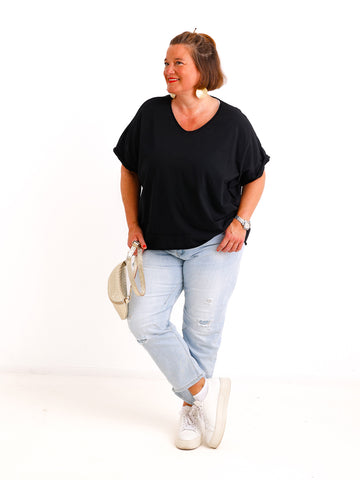 Oversize V-Neck T-Shirt JANICE.S – Premium Baumwolle – Rollsaum – Gr. 38-44