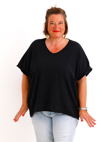 Oversize V-Neck T-Shirt JANICE.S – Premium Baumwolle – Rollsaum – Gr. 38-44