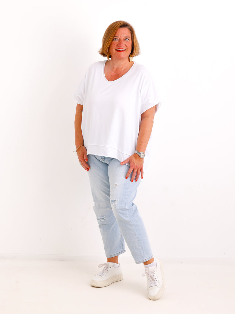 Oversize V-Neck T-Shirt JANICE.S – Premium Baumwolle – Rollsaum – Gr. 38-44