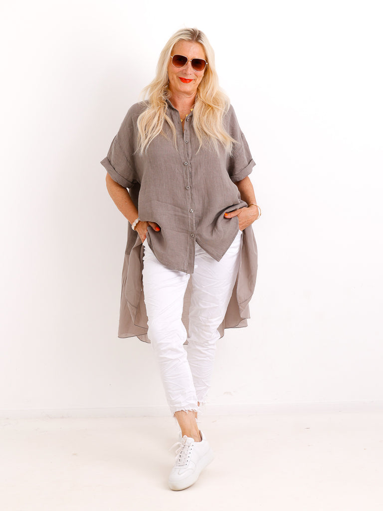 Oversize Leinen-Tunikabluse FAITH.S – Mit fließendem Plissee-Saum – Gr. 38-50