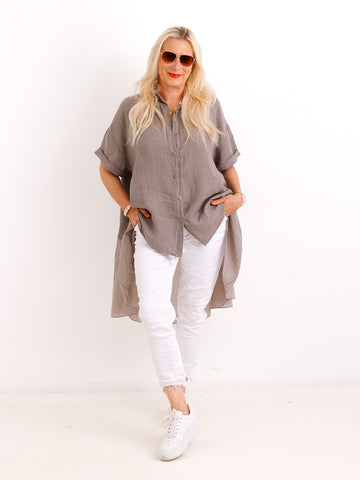 Oversize Leinen-Tunikabluse FAITH.S – Mit fließendem Plissee-Saum – Gr. 38-50