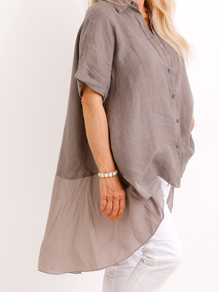 Oversize Leinen-Tunikabluse FAITH.S – Mit fließendem Plissee-Saum – Gr. 38-50