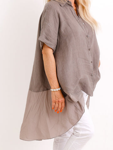 Oversize Leinen-Tunikabluse FAITH.S – Mit fließendem Plissee-Saum – Gr. 38-50
