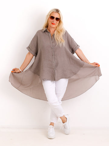 Oversize Leinen-Tunikabluse FAITH.S – Mit fließendem Plissee-Saum – Gr. 38-50