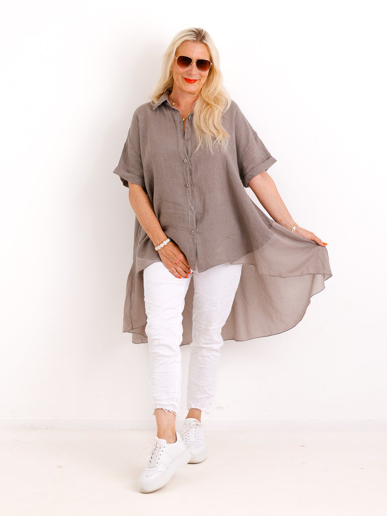 Oversize Leinen-Tunikabluse FAITH.S – Mit fließendem Plissee-Saum – Gr. 38-50