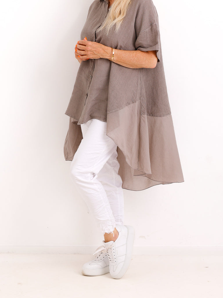 Oversize Leinen-Tunikabluse FAITH.S – Mit fließendem Plissee-Saum – Gr. 38-50