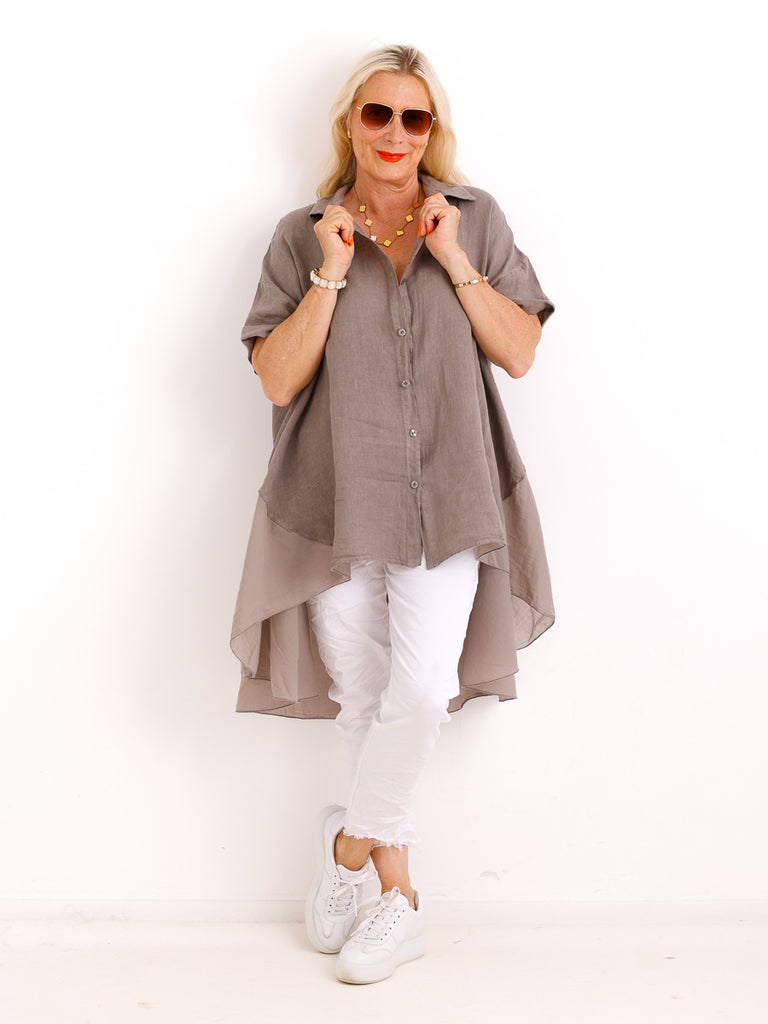 Oversize Leinen-Tunikabluse FAITH.S – Mit fließendem Plissee-Saum – Gr. 38-50