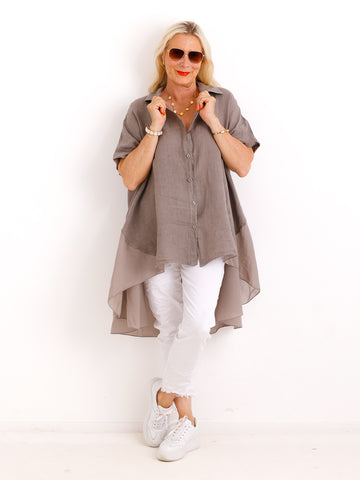 Oversize Leinen-Tunikabluse FAITH.S – Mit fließendem Plissee-Saum – Gr. 38-50